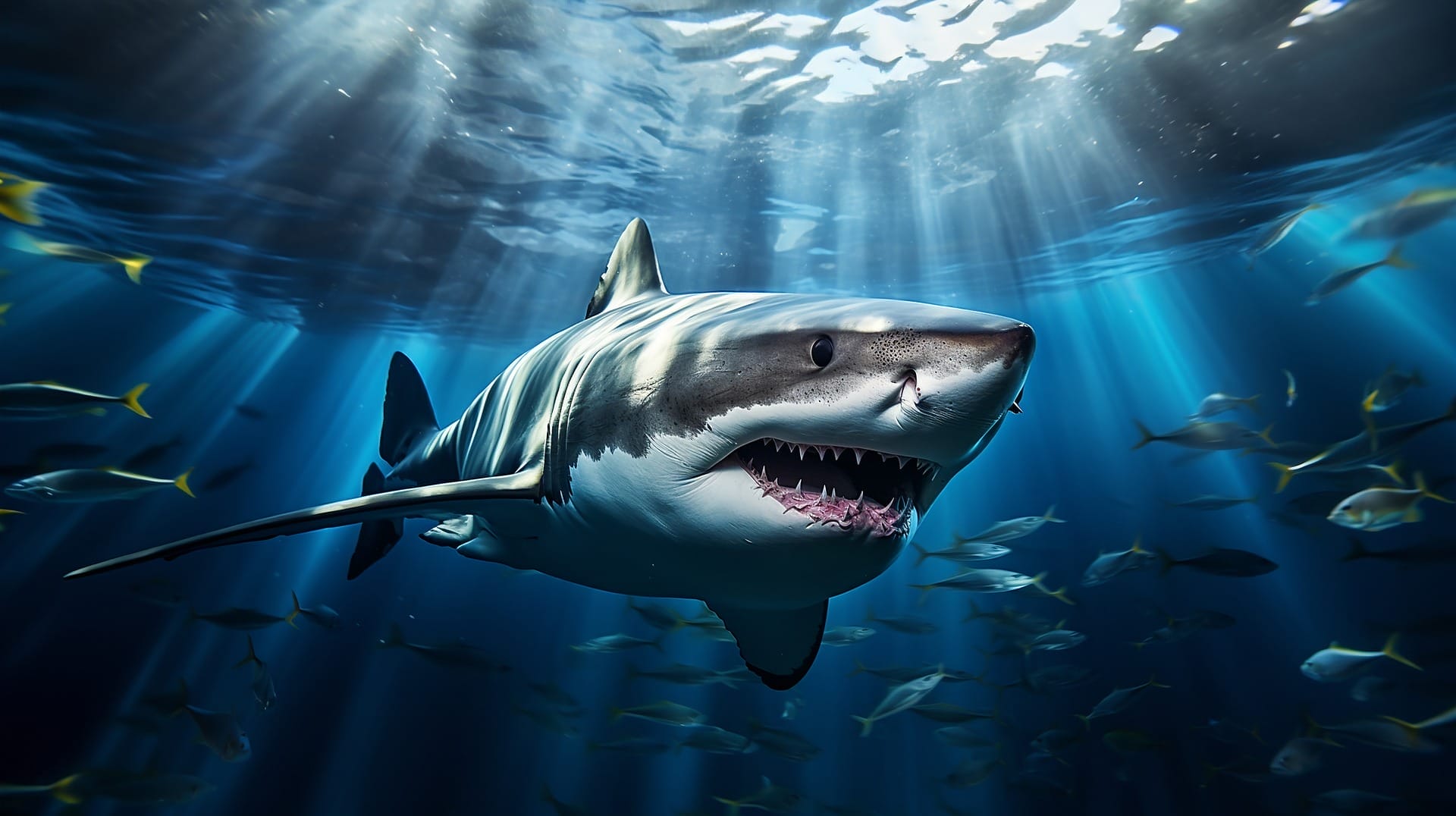 a great white shark with other fishes