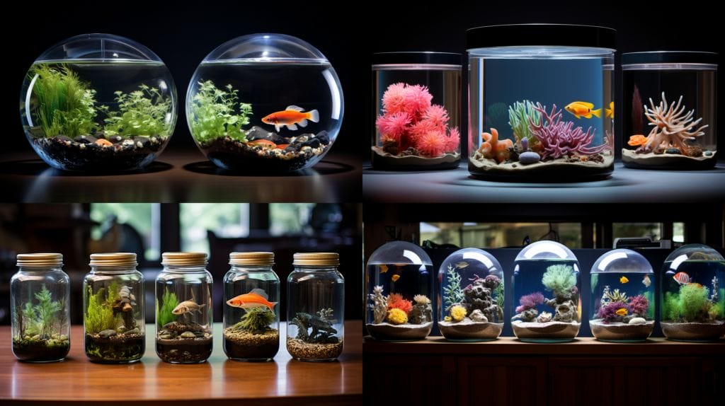 different types of aquariums with aquatic life forms