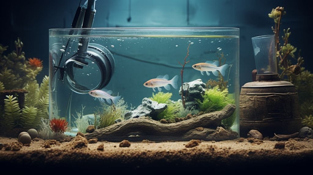 How to Get Rid of White Mold in Fish Tank featuring an image of a fish tank with crystal clear water