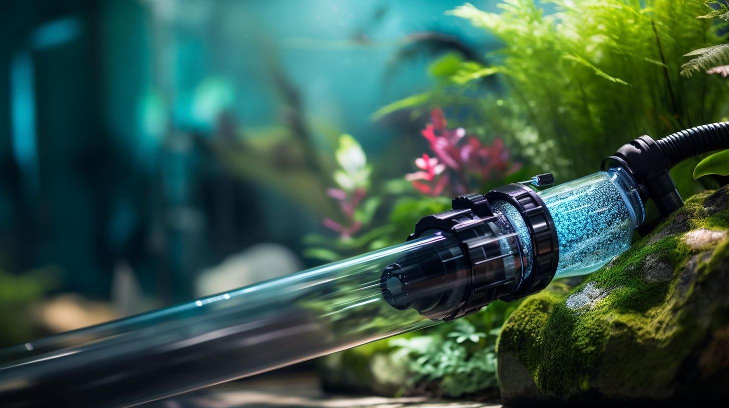 A close-up shot of Laifoo 5ft Aquarium Siphon Vacuum Cleaner in use.