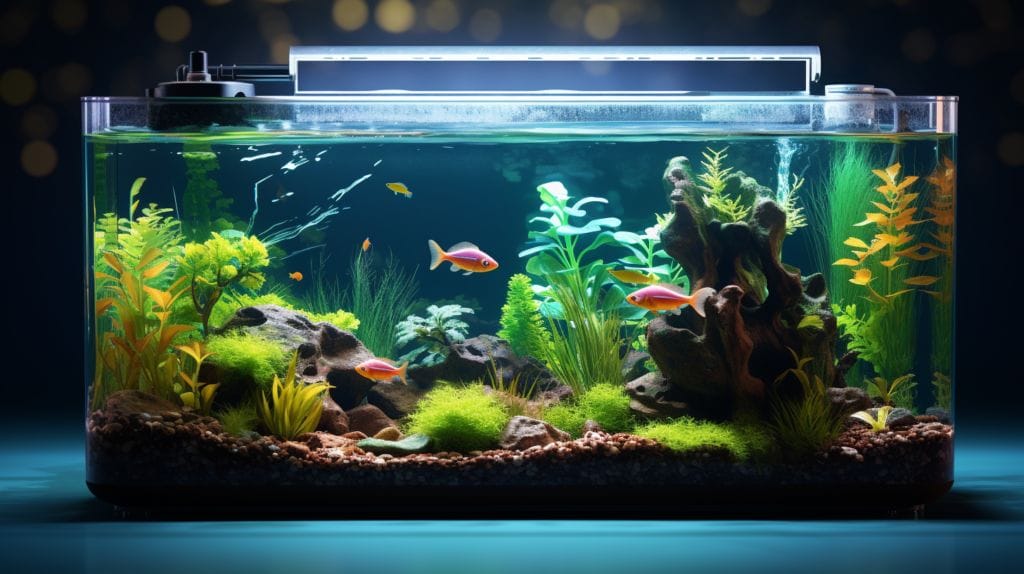 Fish tank with vibrant plants