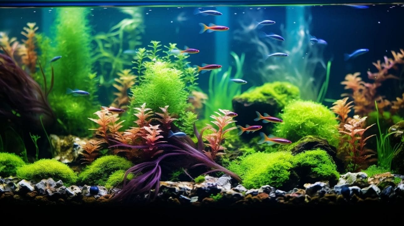 A diverse array of aquatic plants and thriving algae-filled aquarium How To Grow Algae In Tank.