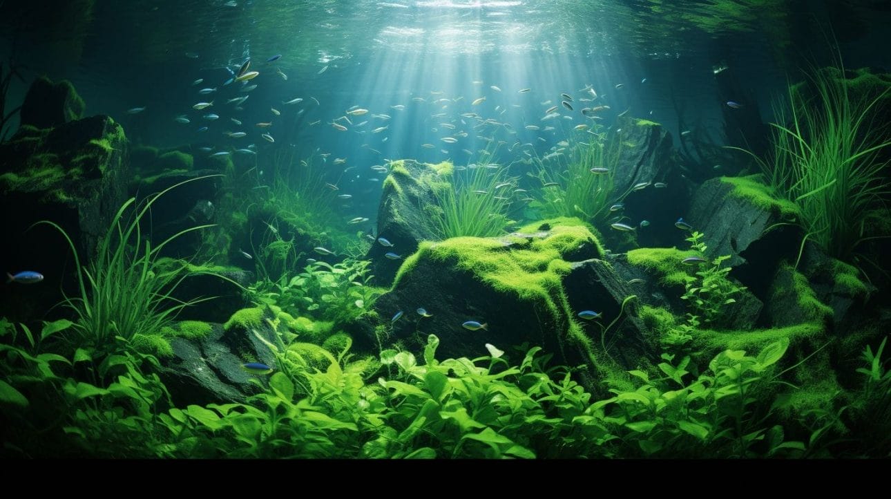 Lush green aquarium plants captured with a high-resolution underwater camera.