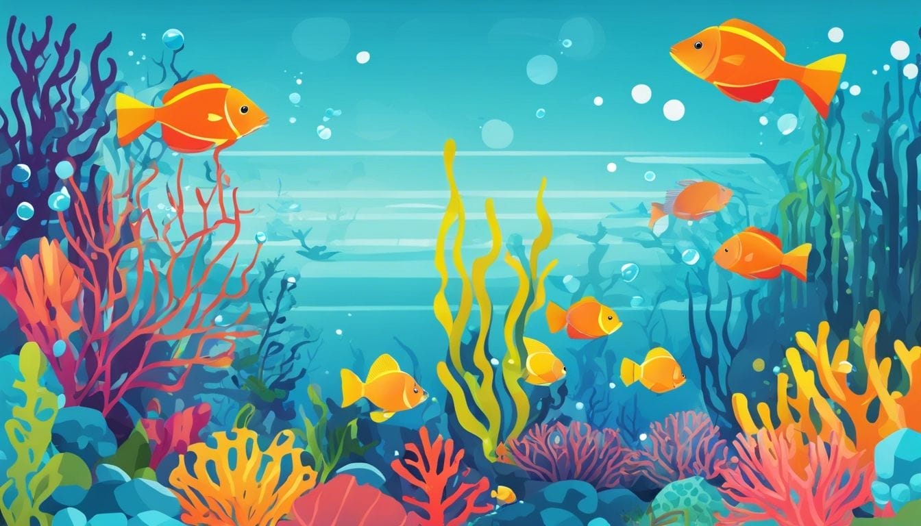 A vibrant underwater scene with diverse marine life and coral reefs.