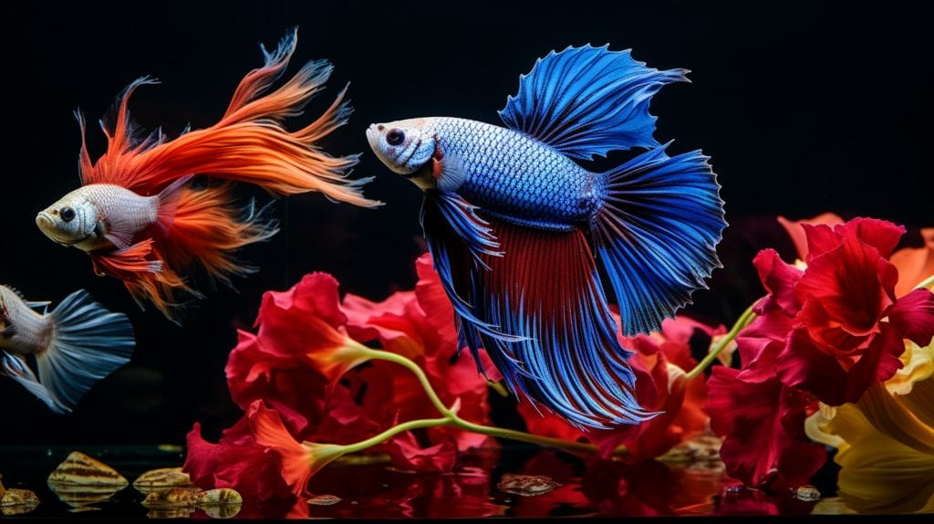 A Betta fish swims with tank mates in a 10-gallon aquarium.