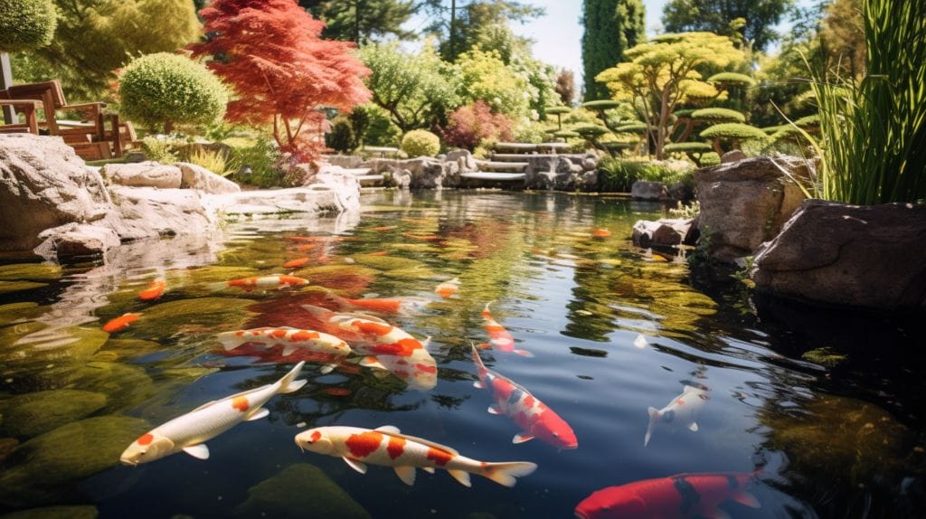 A beautifully landscaped pond with Koi fish.