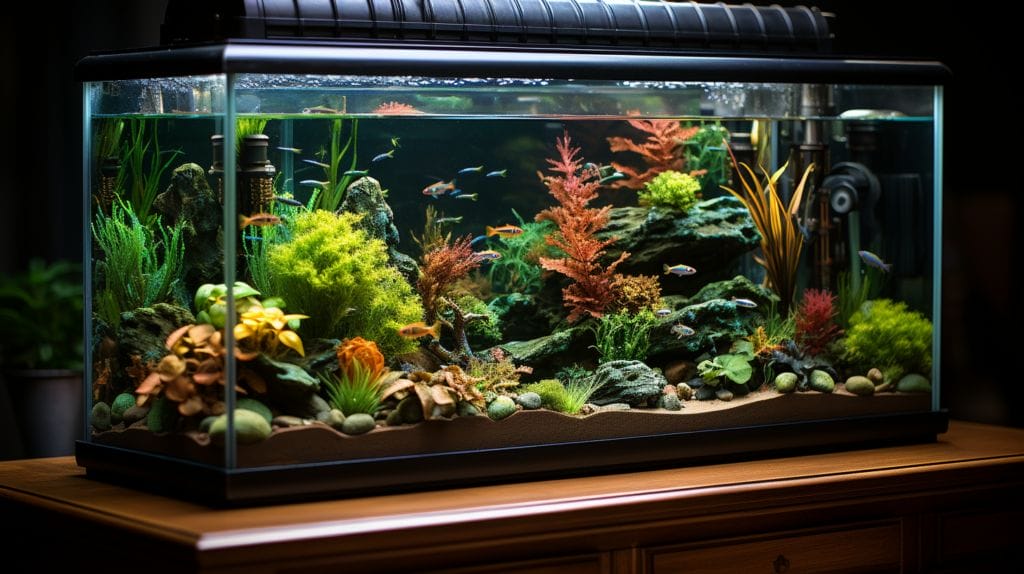 55-gallon aquarium with scales, in home setting