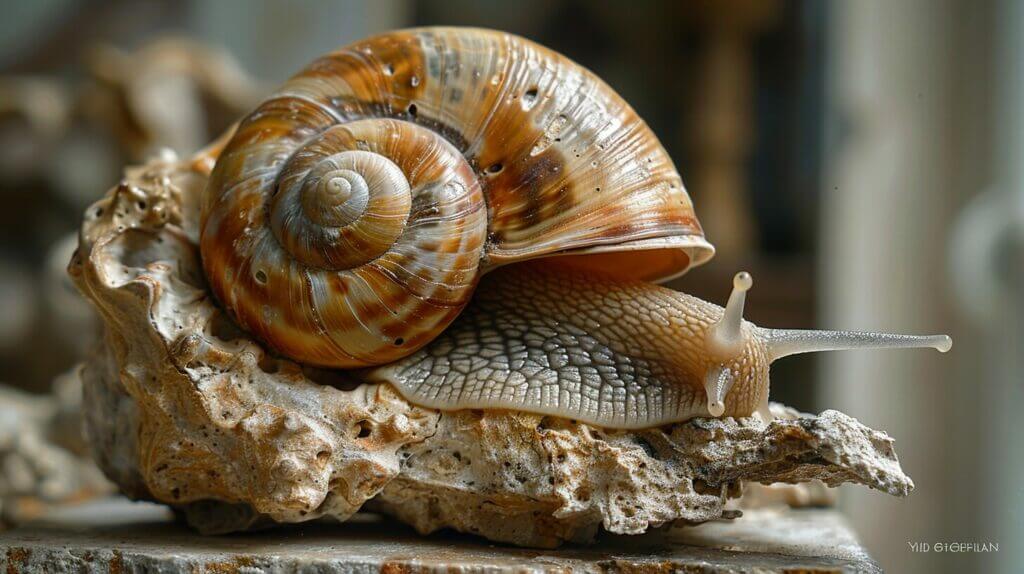 A close-up image of a snail delicately leaving its old shell, illustrating the process of shell replacement.