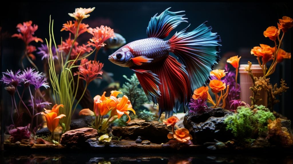 A colorful Betta fish swimming