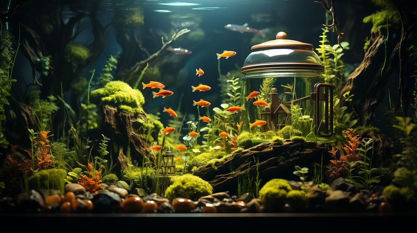 A divided aquarium with healthy fish