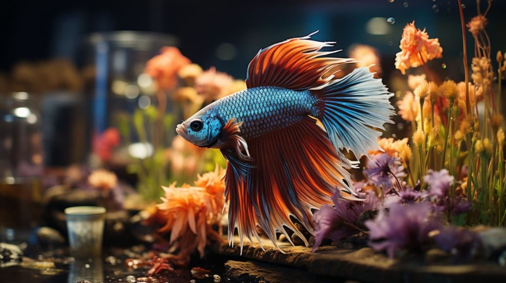Betta Fish Age Span featuring a healthy Betta fish in a decorated aquarium