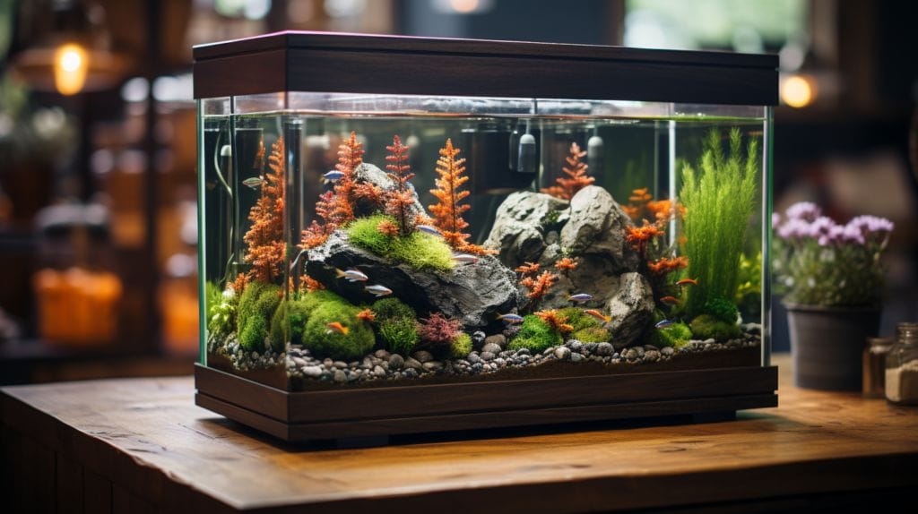 A serene home aquarium with a smaller quarantine tank