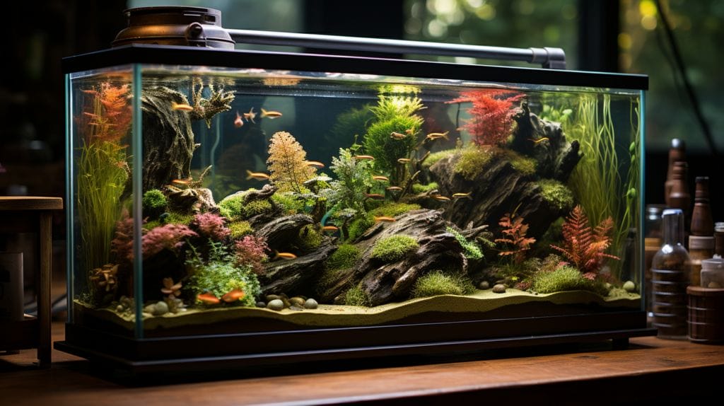 A well-kept fish tank with aquatic plants