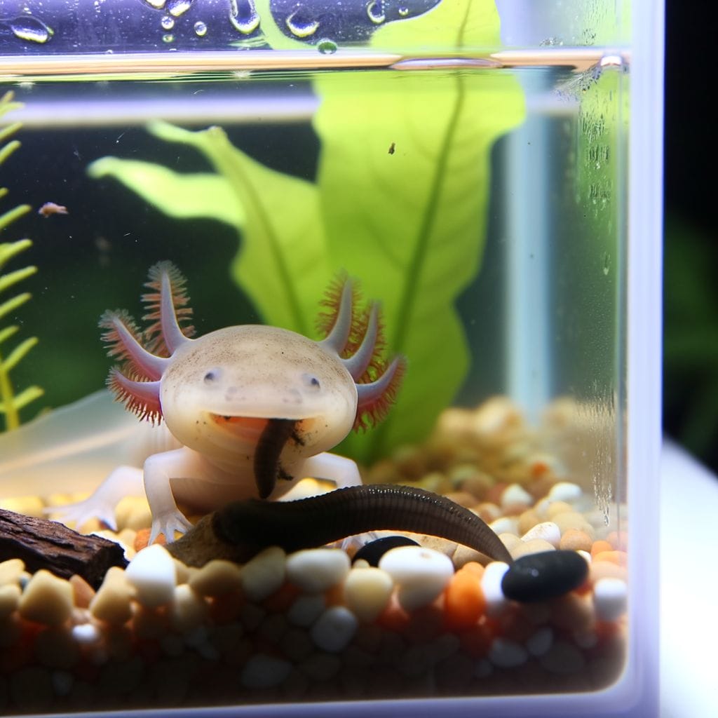 Adult axolotl with varied diet