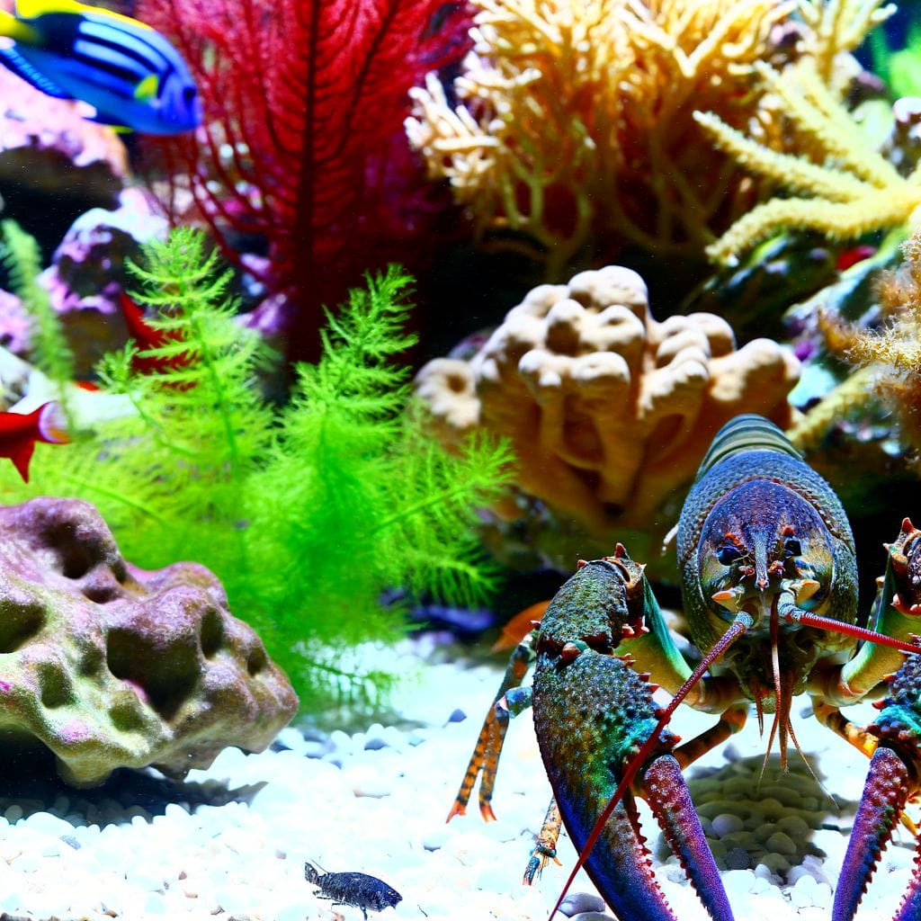 Aggressive crayfish in diverse aquarium