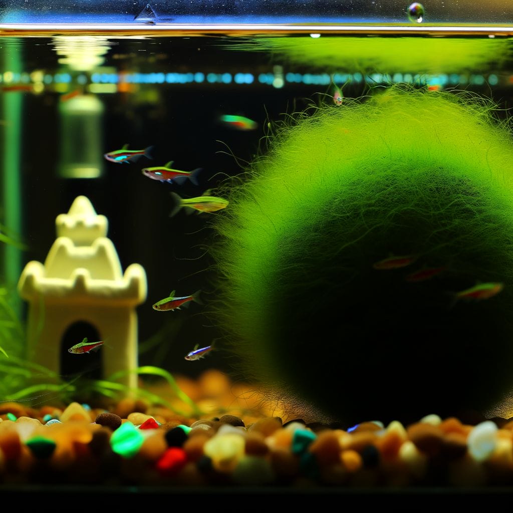 Aquarium with Marimo moss ball