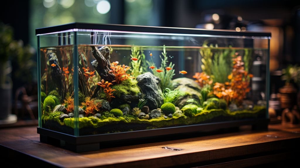 Aquarium with fish and clean accessories