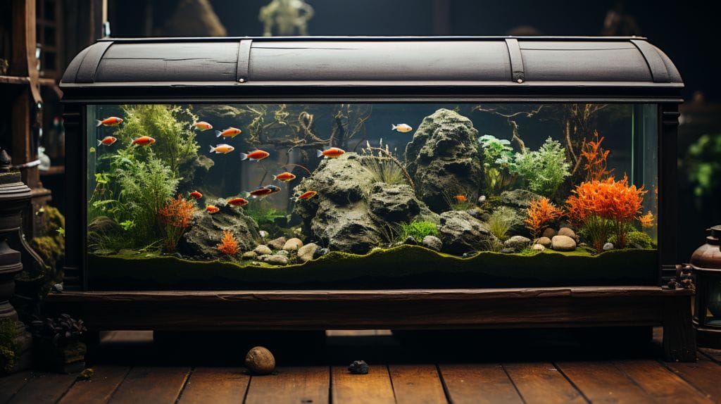 Aquarium with fish, floating lemon slice, and natural pH adjusters