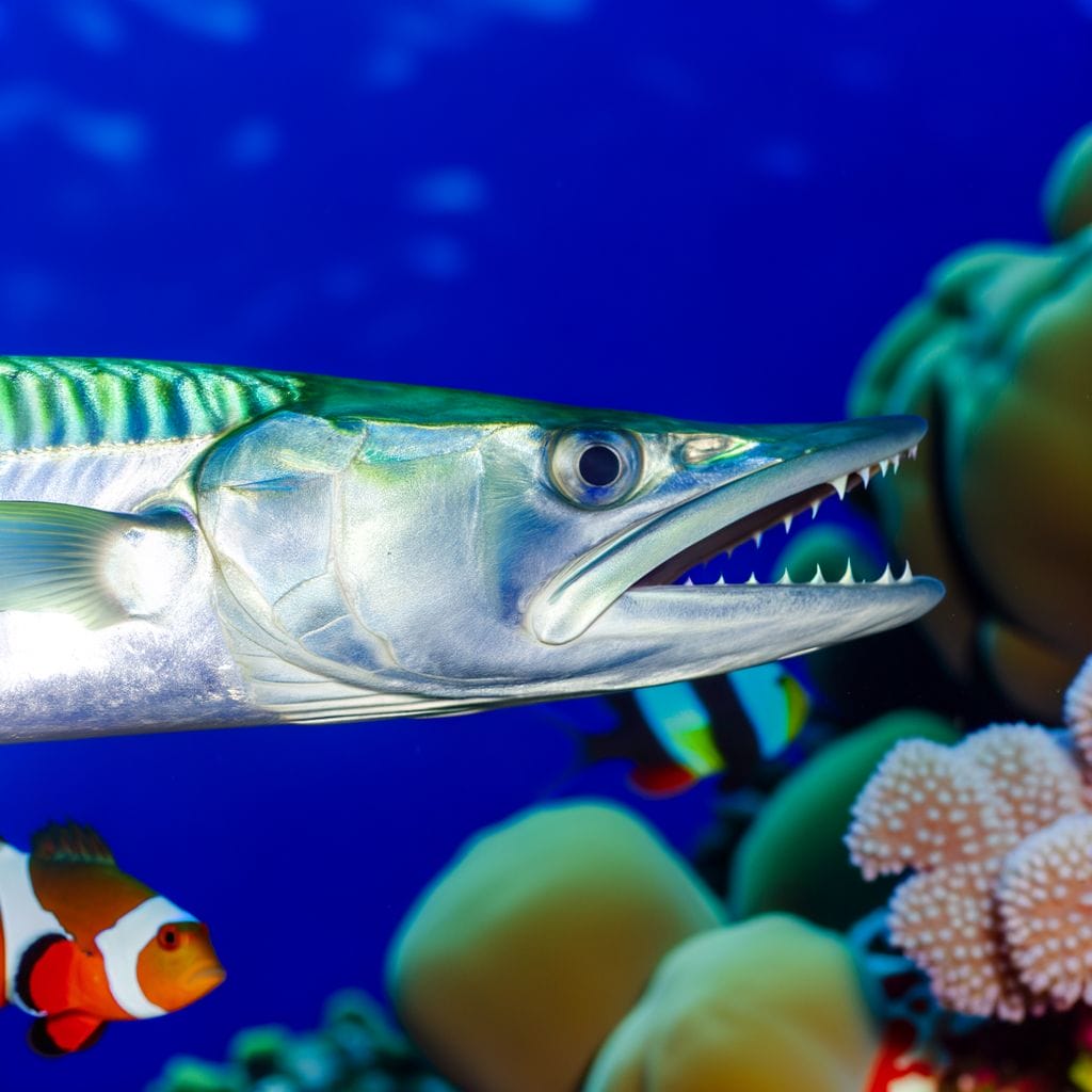 Barracuda close-up with fish comparison