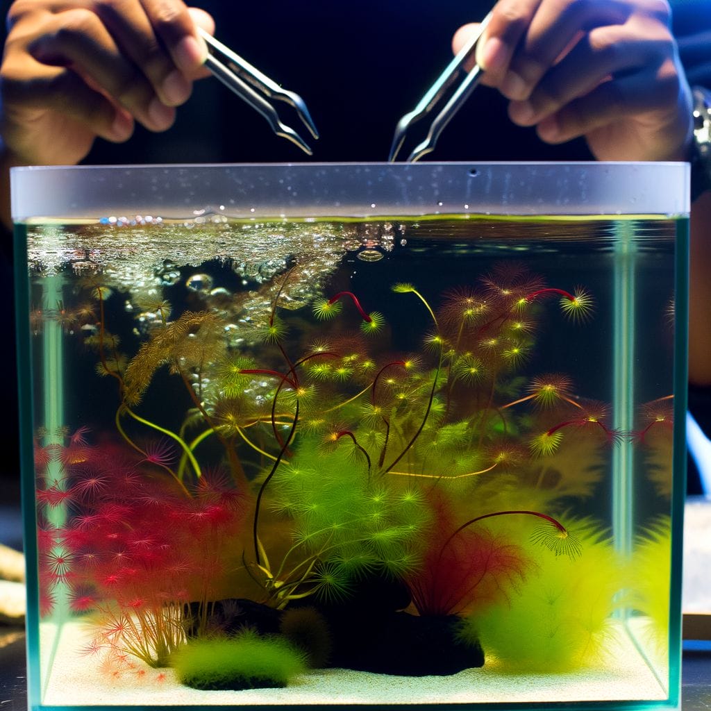 Semi Aquatic Plants for Aquarium featuring a bright aquarium being treated