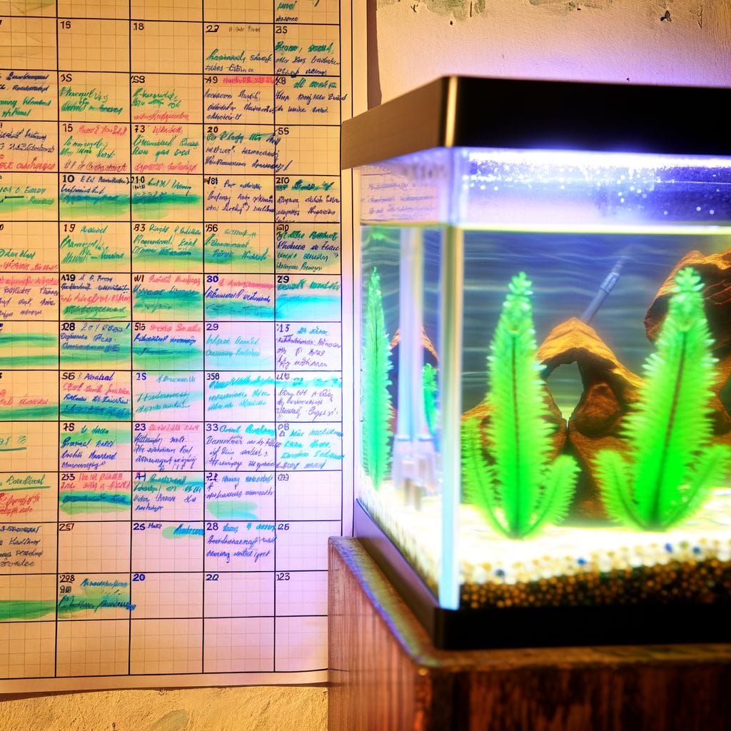 Calendar with cleaning schedule and pristine tank.