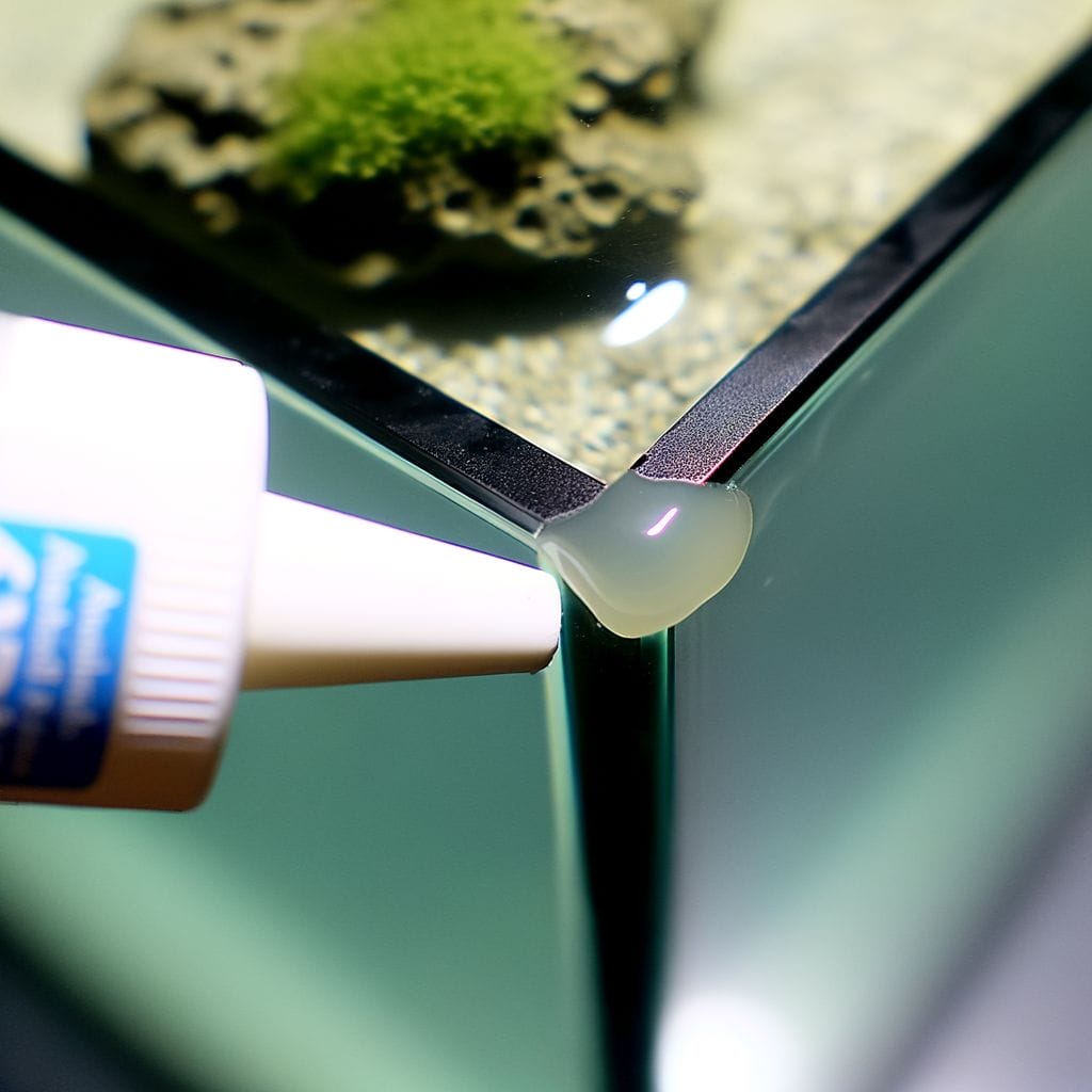Close-up of 'Aquarium Safe' silicone application in tank corner