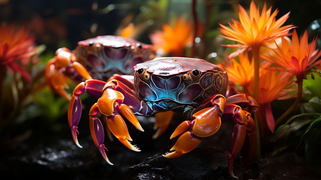 Close-up of aquatic crabs in aquarium