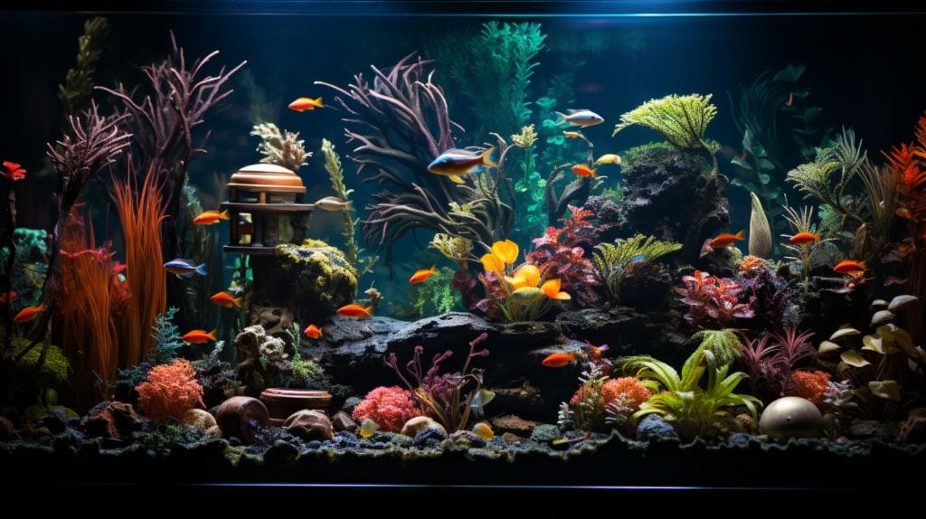 Does Aquarium Fish Sleep featuring Dimly-lDimly-lit aquarium at night showing fish sleep behaviorit aquarium at night showing fish sleep behavior