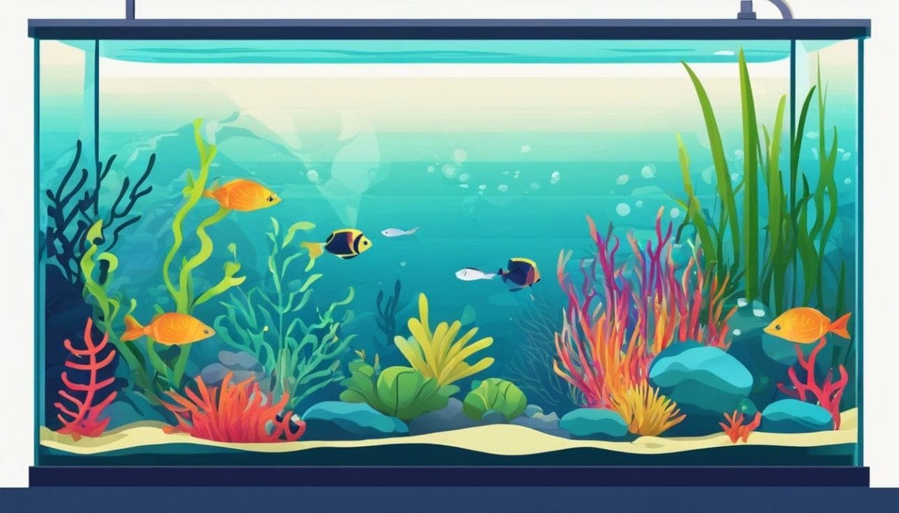 Vibrant and diverse underwater ecosystem in a clear aquarium.