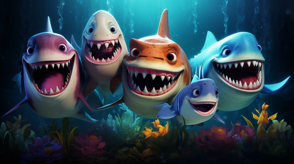 'Finding Nemo' characters Bruce, Squirt, and Crush
