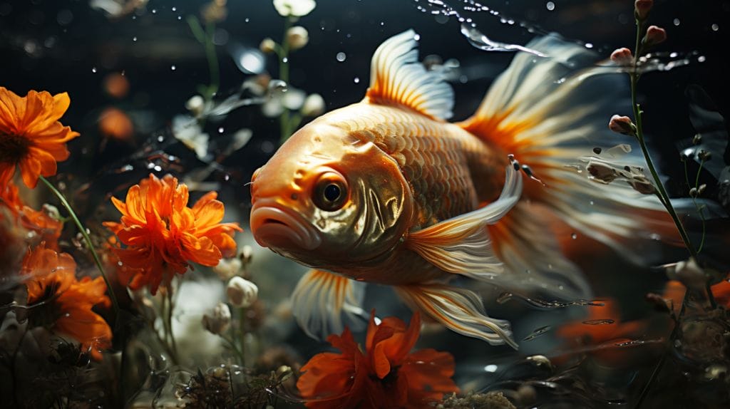 Fish with swollen abdomen and aquatic plants illustrating Dropsy discomfort