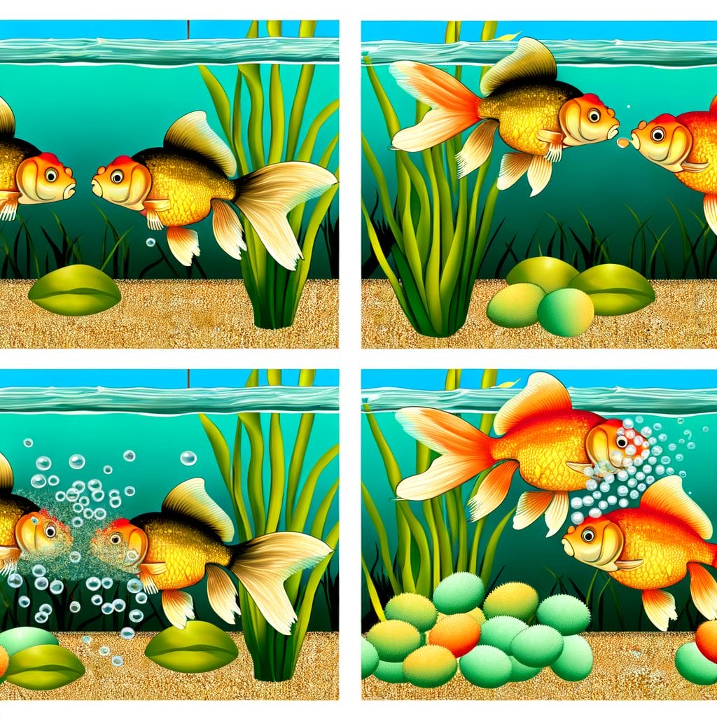 Goldfish mating and egg-laying sequence