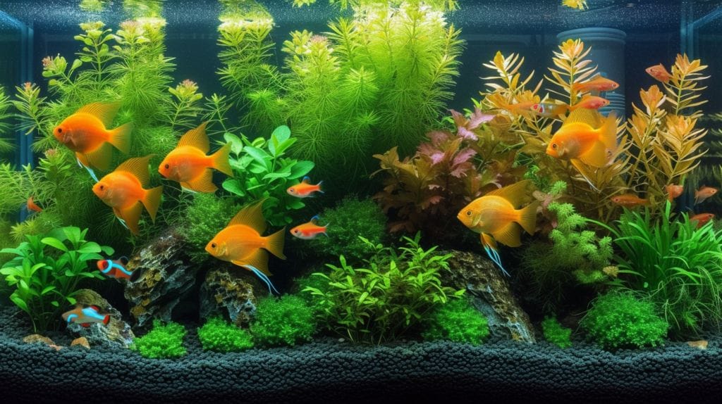 Healthy vs. dirty aquarium divided by a filter