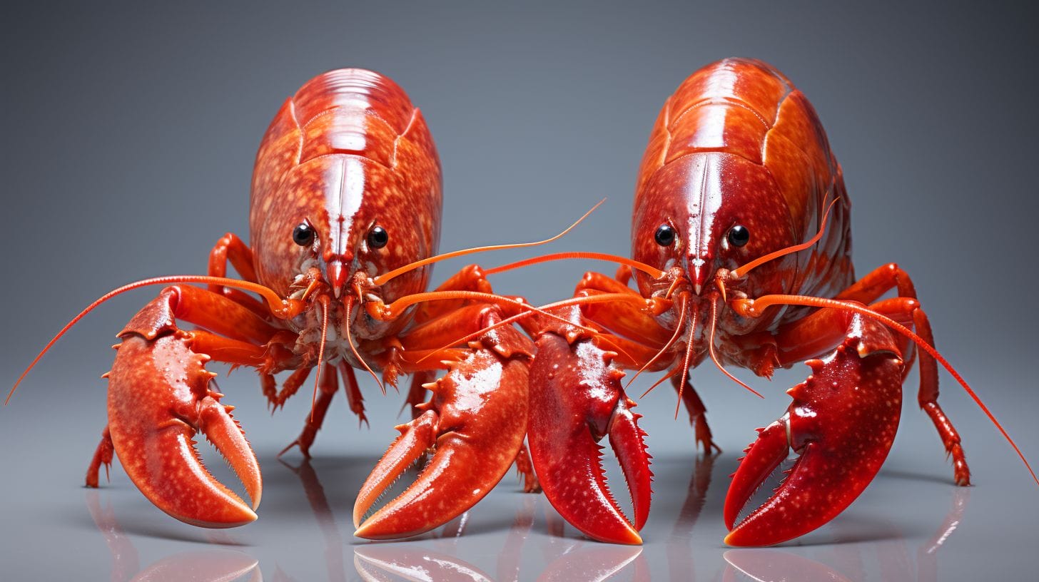 Male and female crayfish comparison with magnifying glass