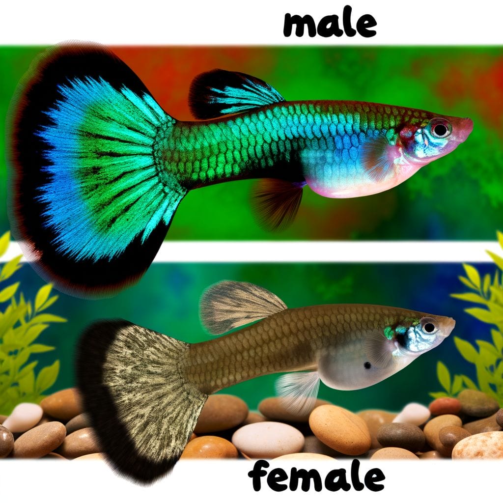 How To Tell If Guppies Are Male or Female featuring Male and female guppy side by side