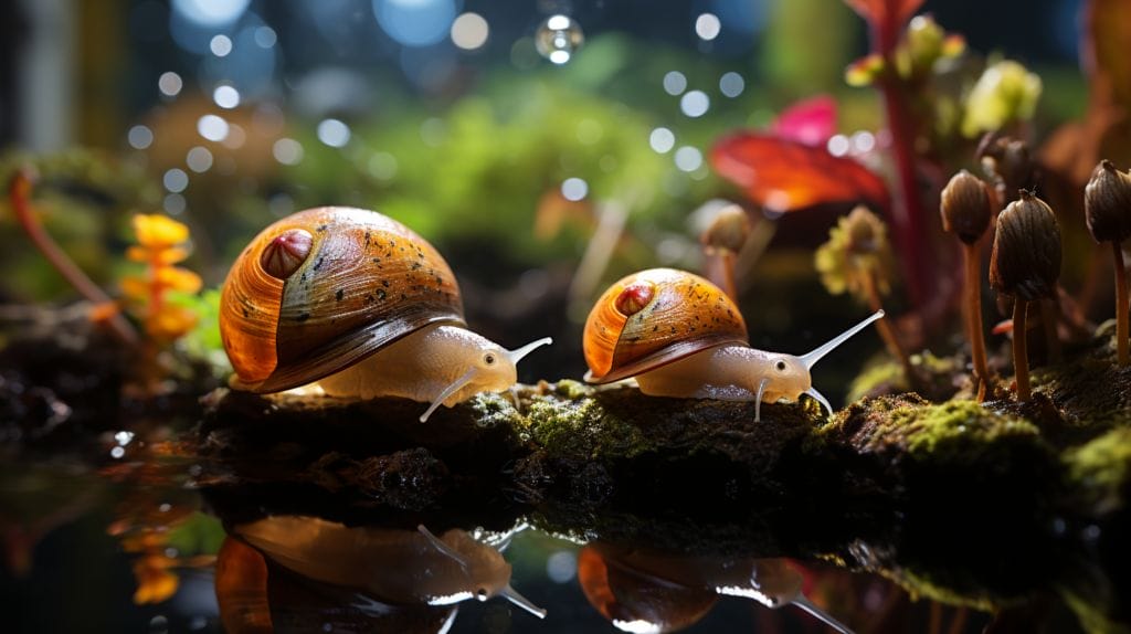 Mating golden apple snails in aquarium