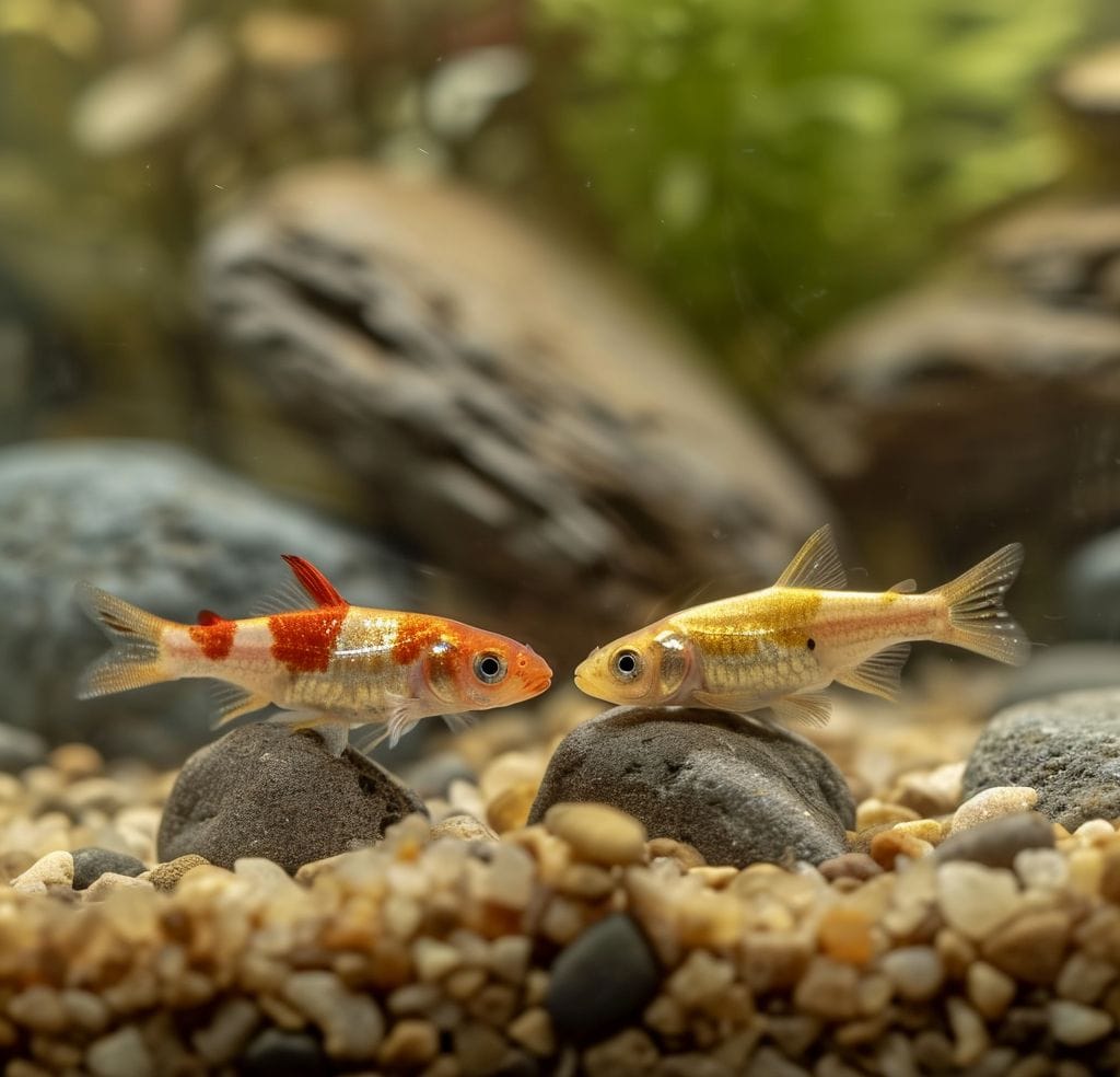 Rosy Red Minnows Male Vs Female: Breeding and Care featuring a Pair of Rosy Red Minnows with distinct physical traits in a simple tank