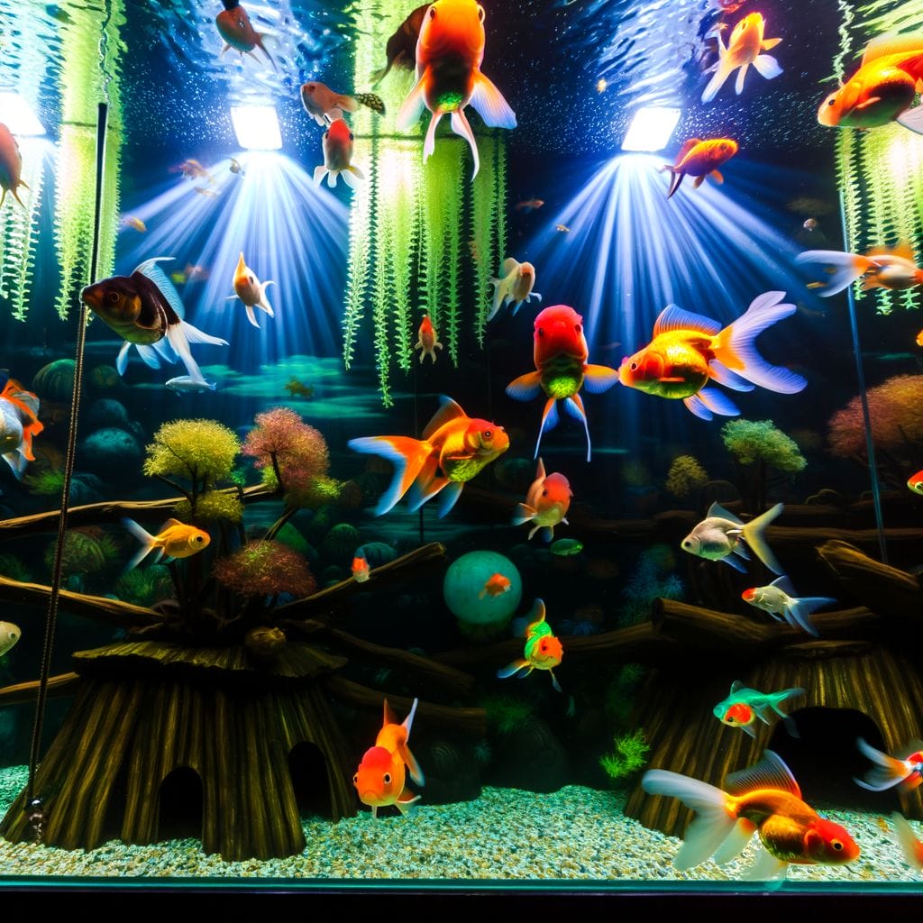 Peaceful aquarium with compatible fish species and goldfish