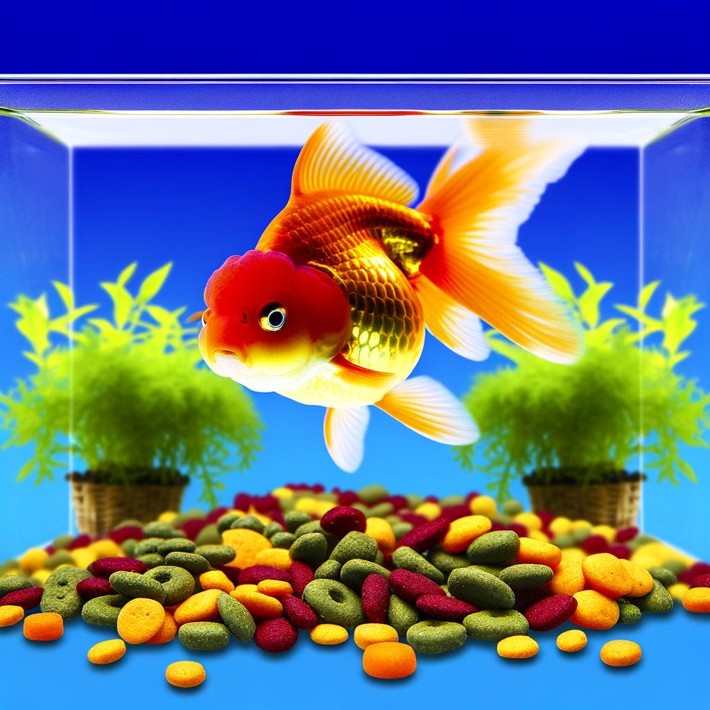 Show a vibrant Ranchu goldfish