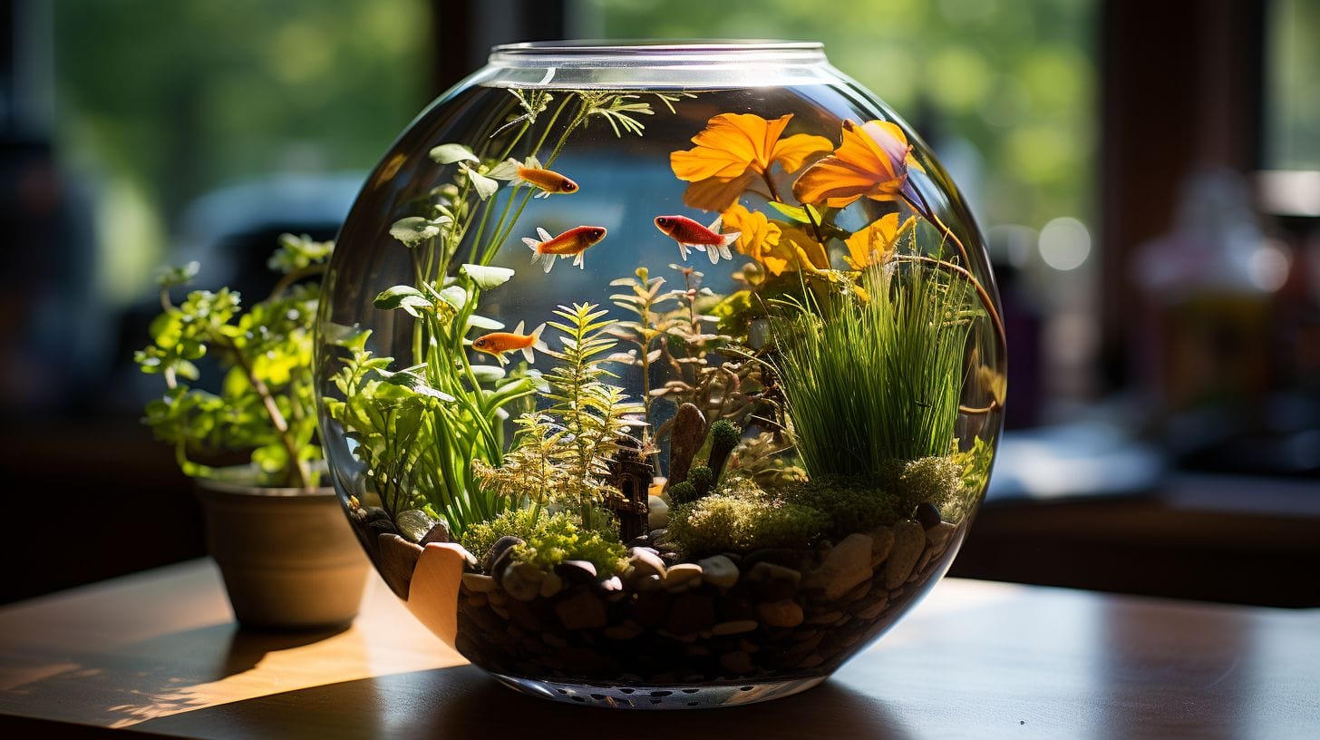 Small Self Sustaining Aquarium featuring a Small spherical glass aquarium