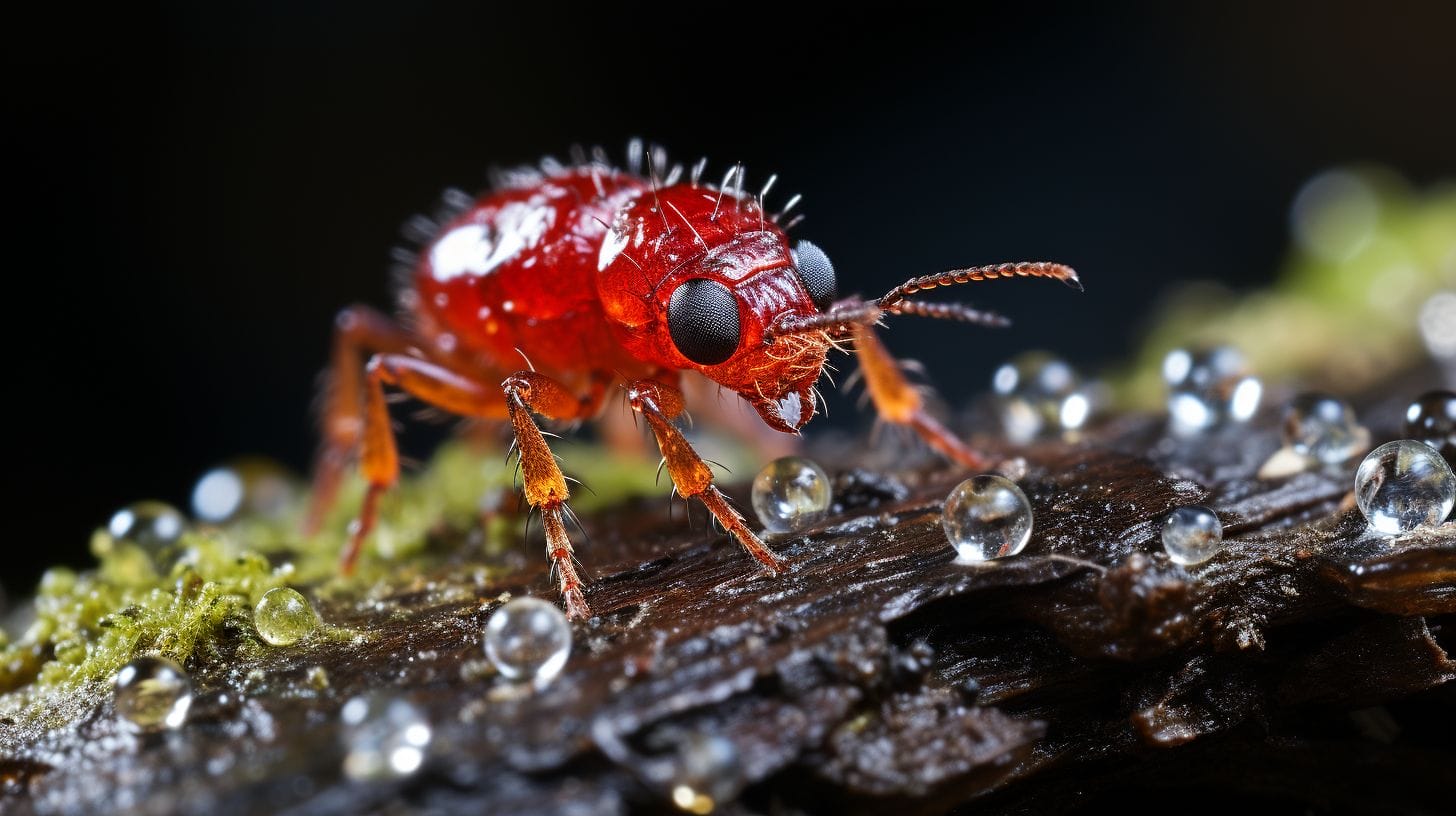 Springtails leaping from leaf, home shielded