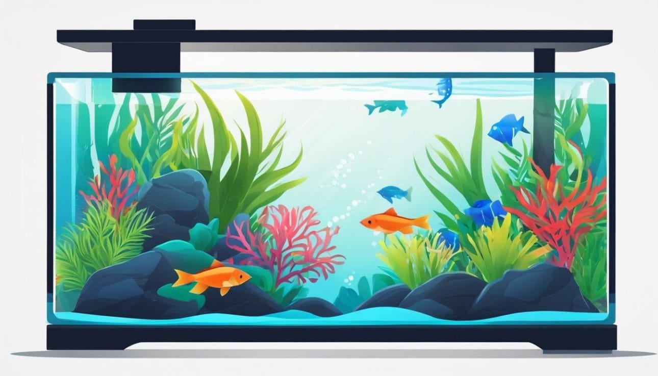 A well-maintained fish tank with vibrant flora and fauna.