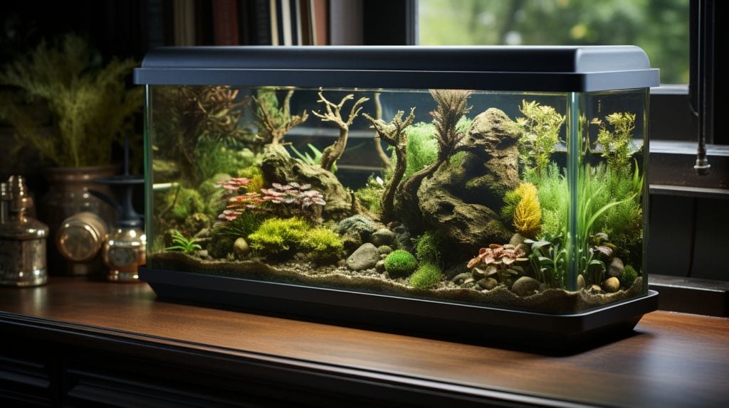 Underwater aquascape with rooted plants