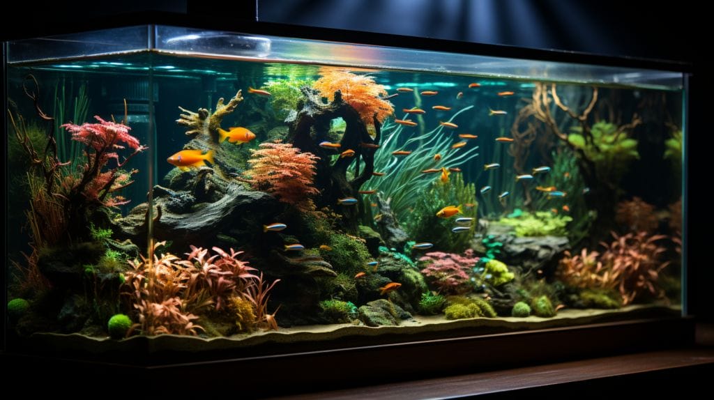 Vibrant 20-gallon aquarium with diverse fish and corals