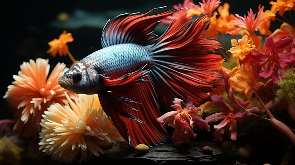 Vibrant Betta fish in a detailed 20-gallon aquarium