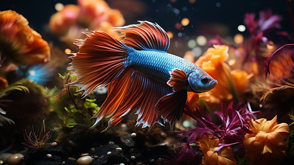 Vibrant Betta fish in a healthy, enriched tank