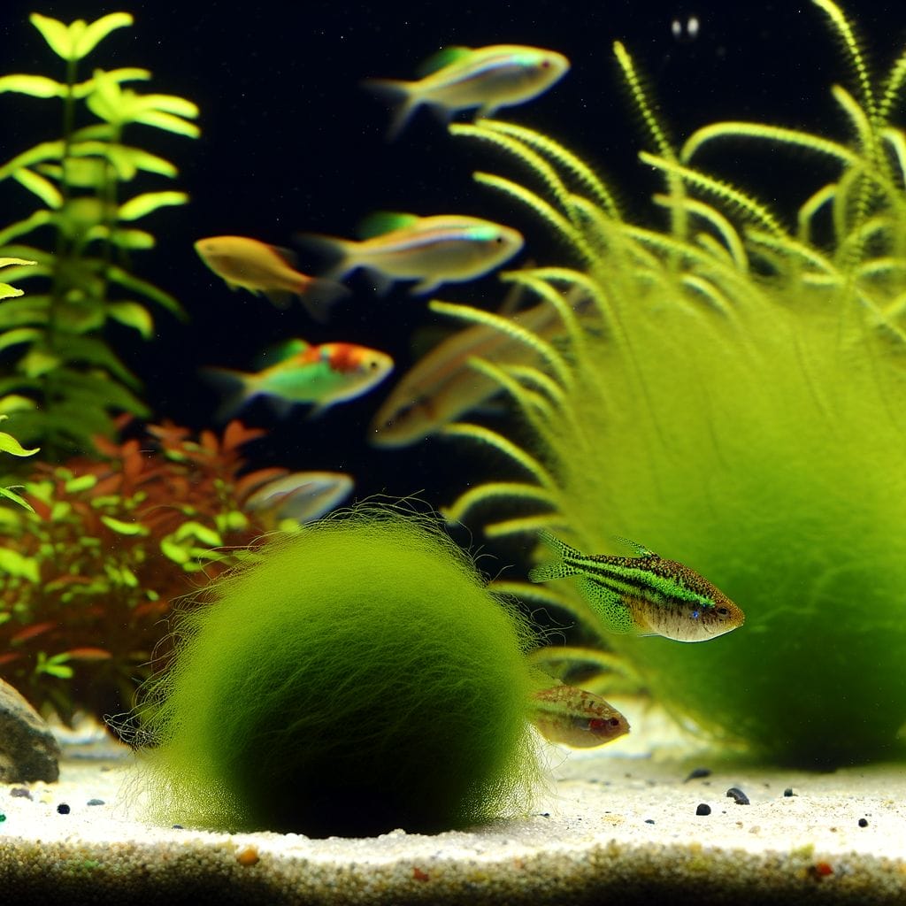 Vibrant Marimo Moss Ball in a thriving aquarium