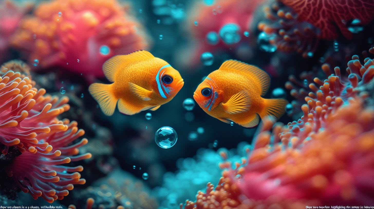 Do Fish Play With Each Other featuring Vibrant fish chase, colorful reef, social interaction.