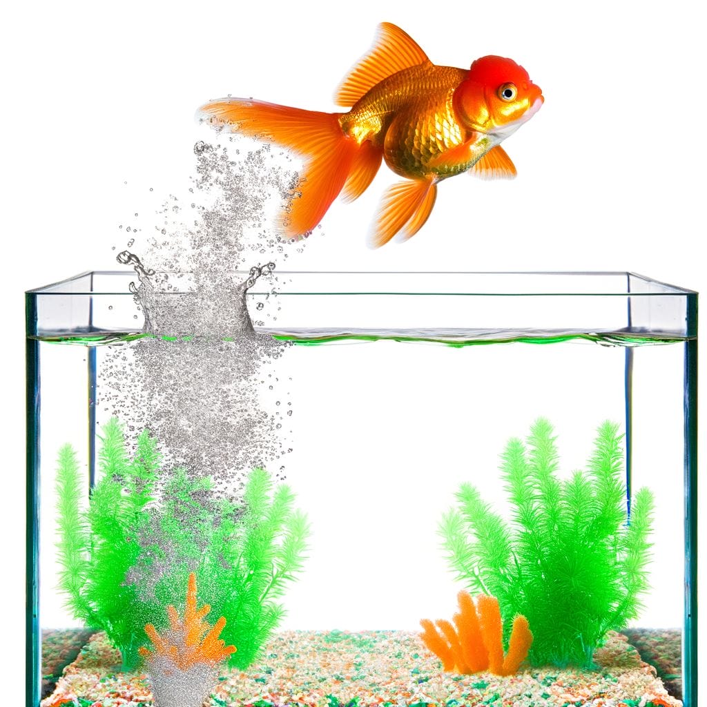 Do Goldfish Jump Out of The Tank featuring a goldfish jumping out of the aquarium