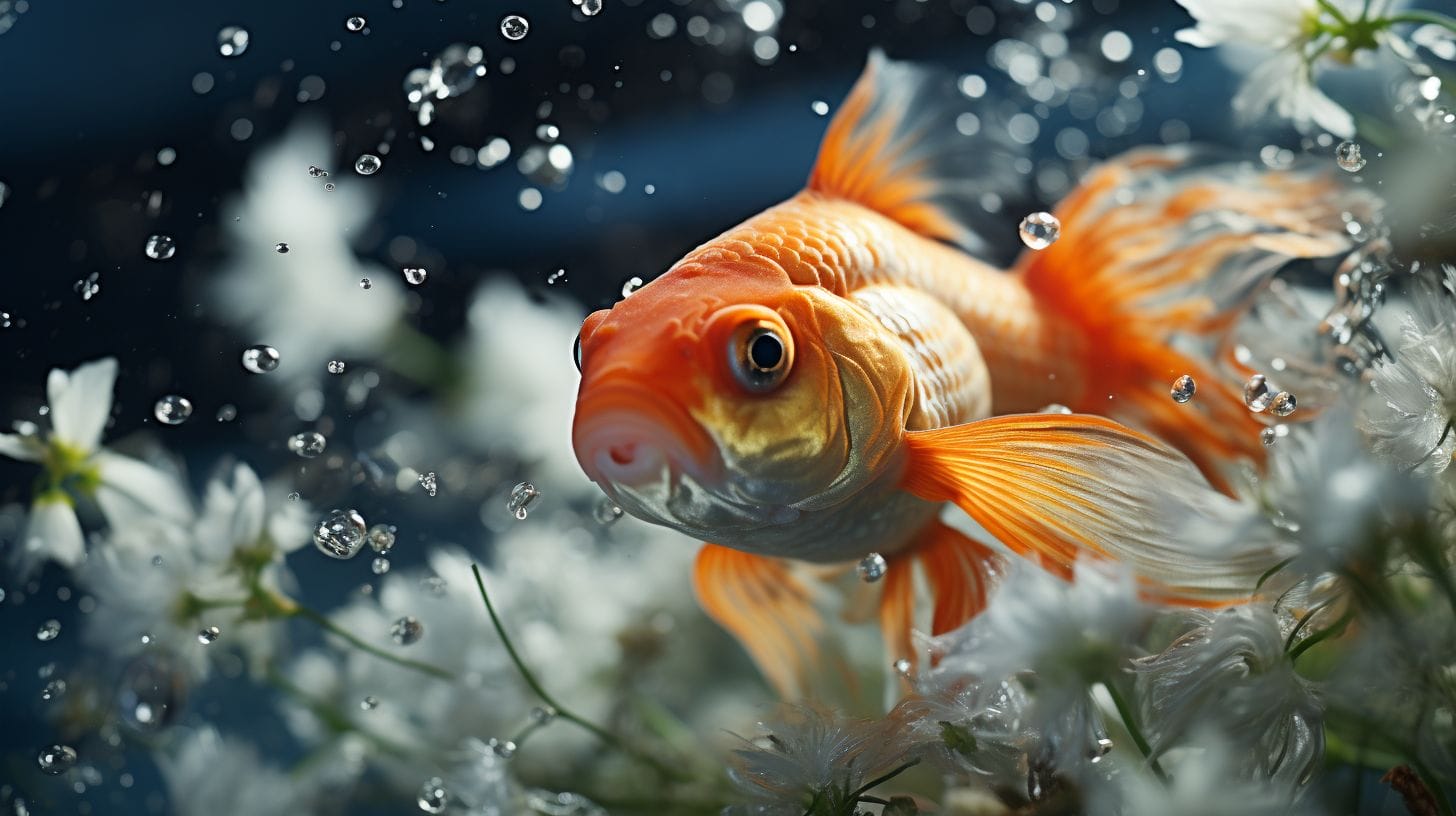a goldfish swimming in a clear, bubbly Epsom salt bath